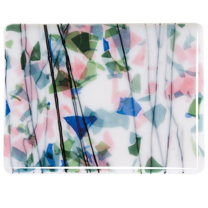 Spring: Blue, Green, Aqua and Pink on White Lacy White Base Collage Bullseye Sheet 4010 3MM