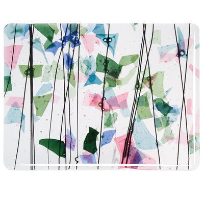 SPRING: Blue, Green, Aqua, and Pink on Clear Base Collage Bullseye Sheet 4110 3MM
