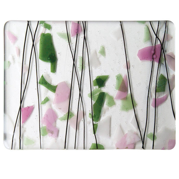 Light Pink, Green, and White on Clear Base Collage Bullseye Sheet 4116 3MM