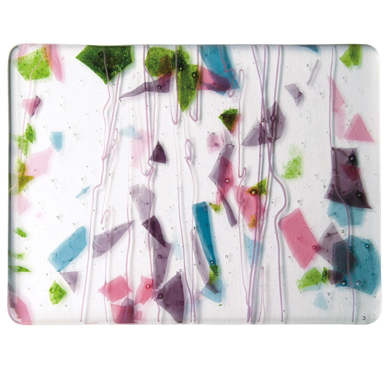 Deep Pink, Plum, Spring Green, Aqua (with Pink Streamers) on Clear Base Collage Bullseye Sheet 4128 3MM