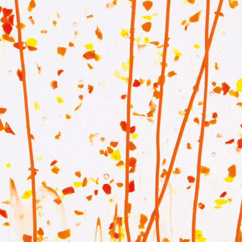 Red, Orange and Yellow Frit, Orange Streamers Clear Base Bullseye Sheet 4211 3MM