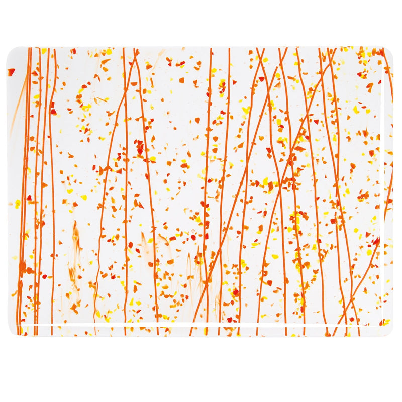Red, Orange and Yellow Frit, Orange Streamers Clear Base Bullseye Sheet 4211 3MM