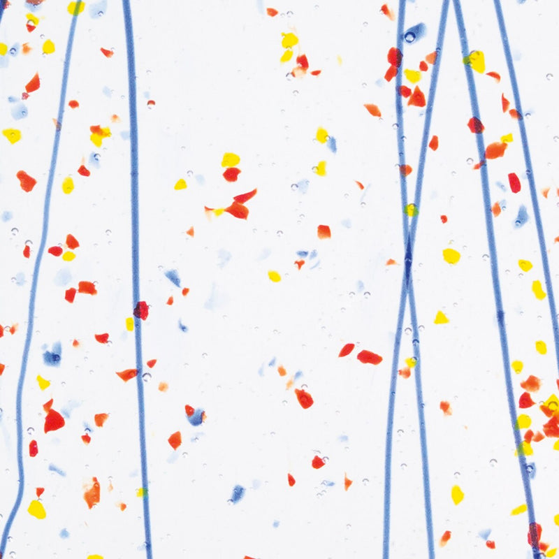 Yellow Blue and Red Frit, Blue Streamers Clear Base Collage Bullseye Sheet 4223 3MM