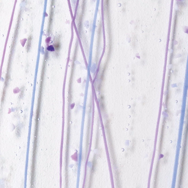 Neo-Lavender and Purple Frit, Cobalt Blue and Purple Streamers Clear Base Collage Bullseye Sheet 4242 3mm Full Sheet