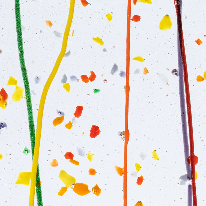 Rainbow Frit, Rainbow Streamers Clear Base Collage Bullseye Sheet 4247 3MM