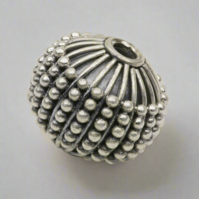 Decorative Ribbed Bead Sterling Silver