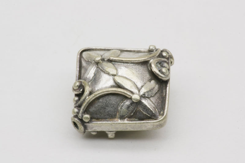 Diamond with Flower Bead Sterling Silver