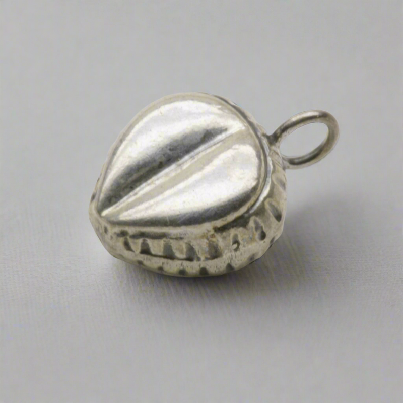 Textured Heart Bead Charm Dangle Sterling Silver