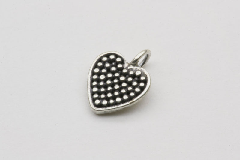 Dotted Heart Dangle Charm Sterling Silver