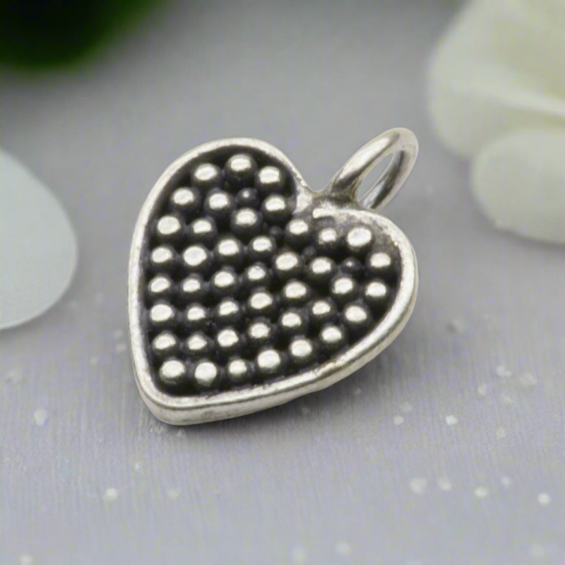 Dotted Heart Dangle Charm Sterling Silver