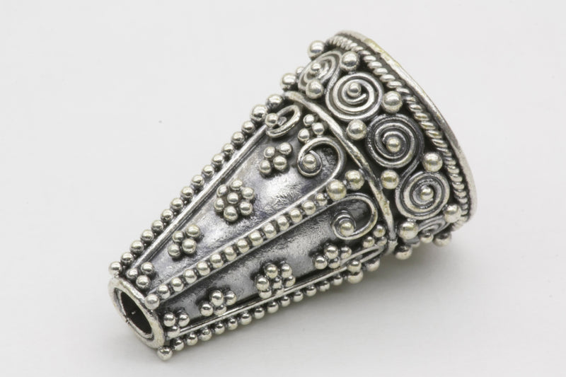 Luxuriously Detailed Large Cone Bead Charm Sterling Silver