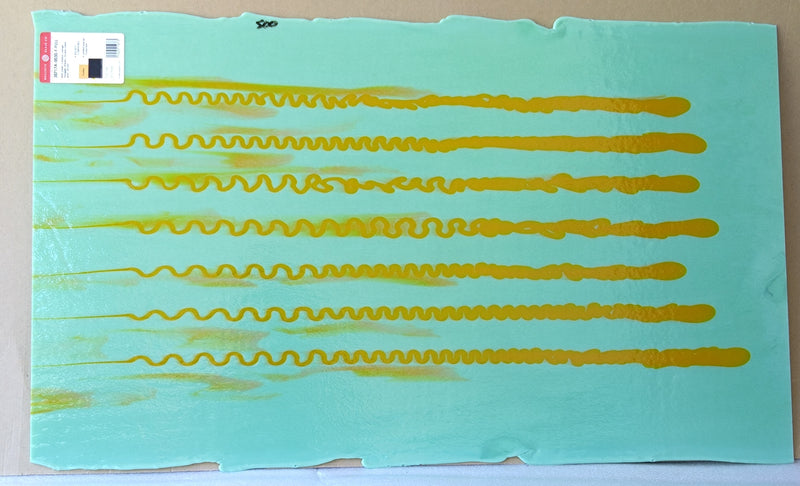 Bullseye Glascadia: Mint Green & Pumpkin Orange Squiggle Bullseye Half Sheet 30717A