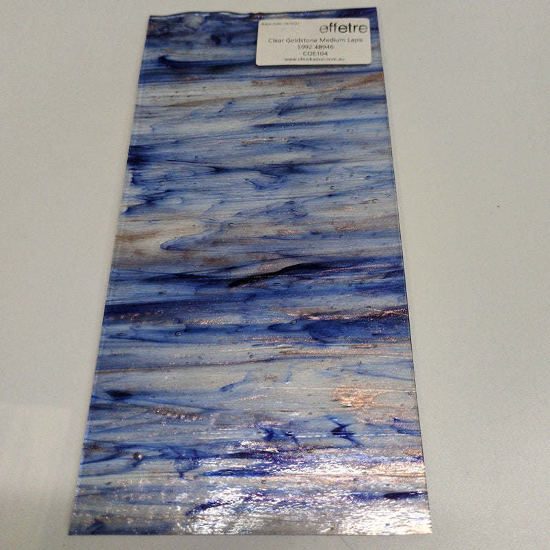 Clear with Goldstone Medium Lapis Transparent Effetre Sheet 946