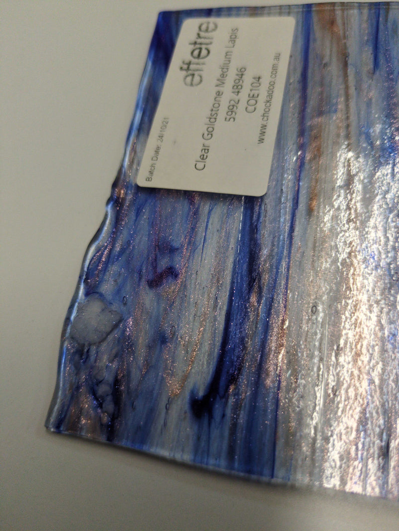 Clear with Goldstone Medium Lapis Transparent Effetre Sheet 946