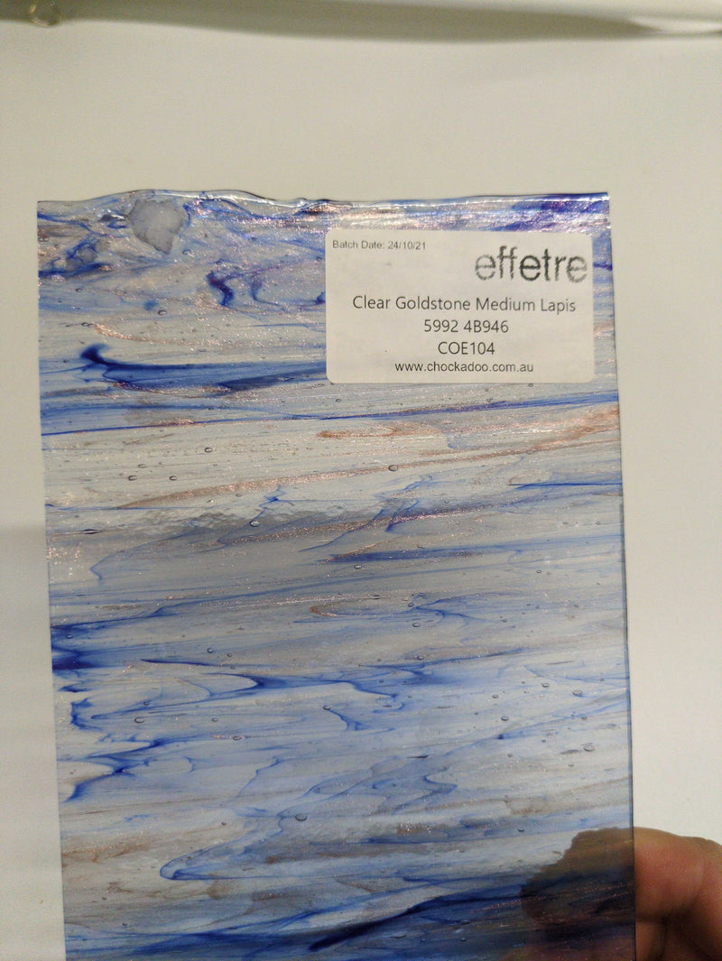 Clear with Goldstone Medium Lapis Transparent Effetre Sheet 946