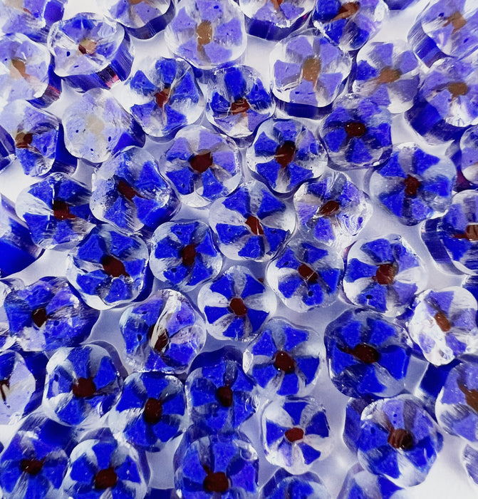 Blue Daisy Flower Millefiori Murrine Float Glass