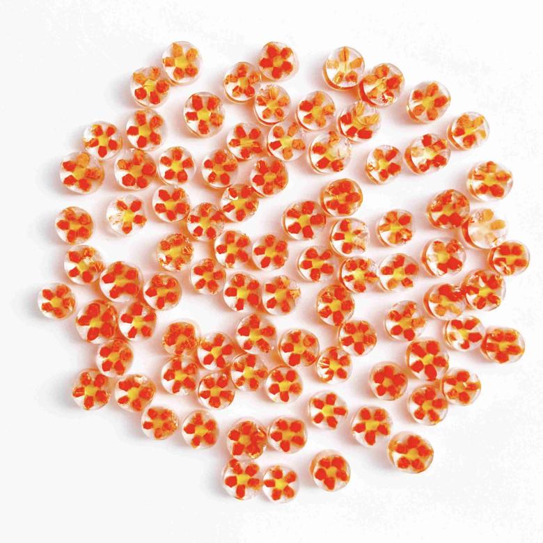 Orange Daisy Flower Millefiori Murrine Float Glass