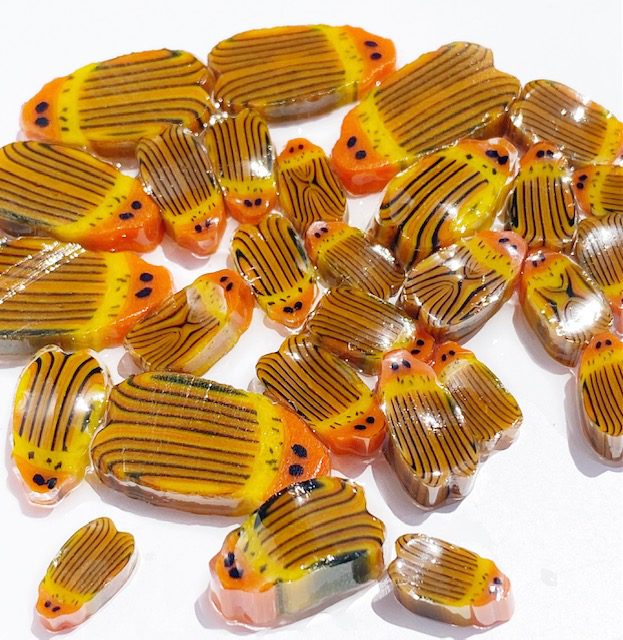 Stripy Orange Bugs Mixed Size Millefiori Murrine COE090 — chockadoo