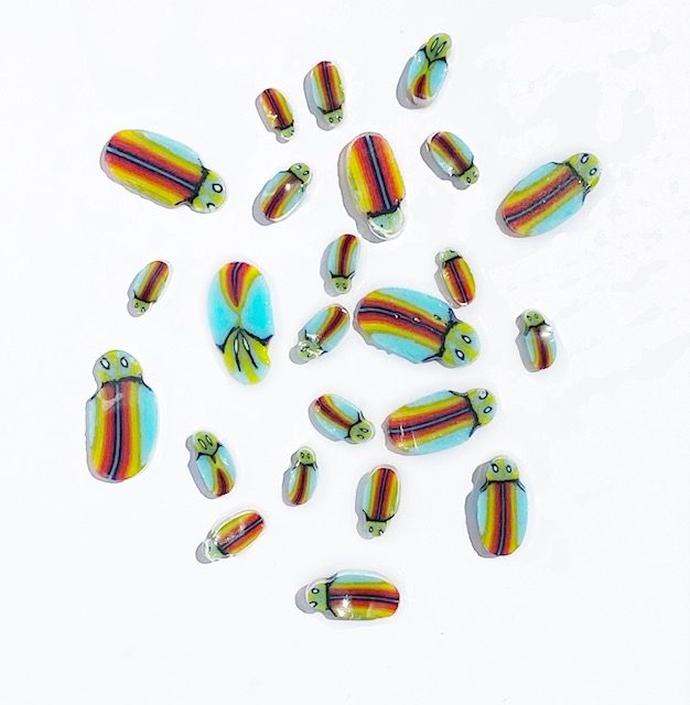 Blue Rainbow Bugs Mixed Size Millefiori Murrine COE090