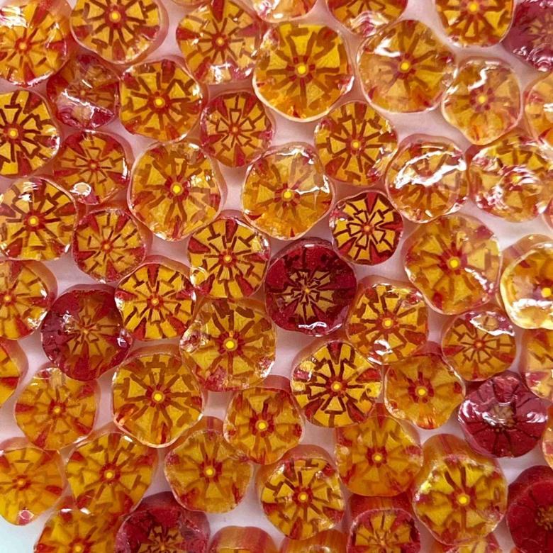 Red Carnation Flowers Millefiori Murrine COE096