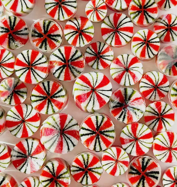 Starburst – Red, White and Sparkle Green Millefiori Murrine COE090
