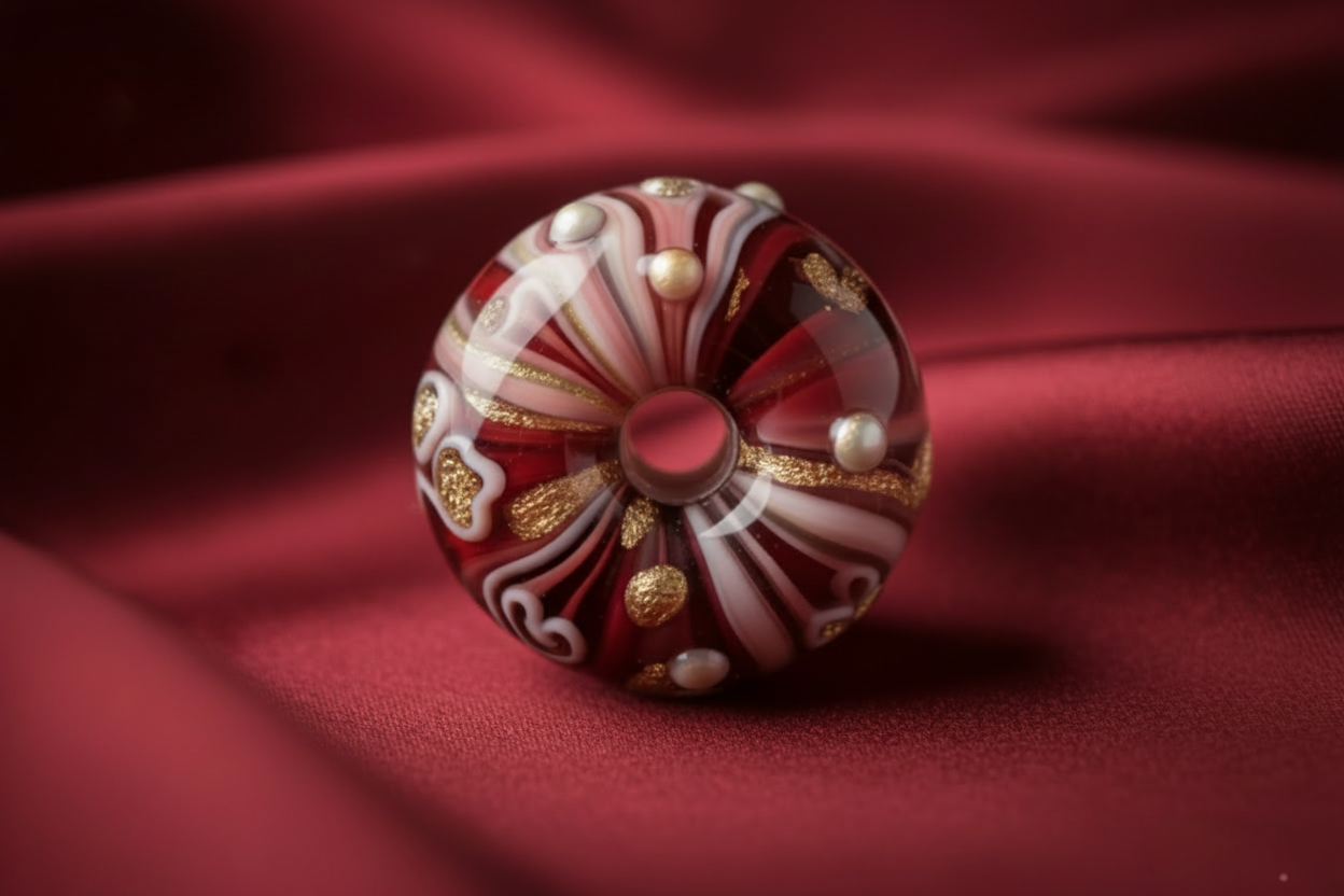 Decorative glass bead on lighter silk background