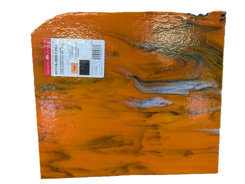 Bullseye Glascadia: Tangerine, White, Black Opaque Bullseye Sheet 41111A 3MM