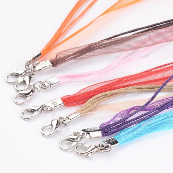 Jewelry Making Necklace Cord, with 2 Threads Waxed Cord, Organza Ribbon and Iron Findings