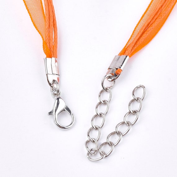Jewelry Making Necklace Cord, with 2 Threads Waxed Cord, Organza Ribbon and Iron Findings
