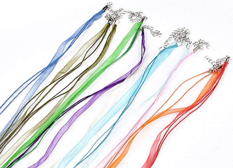 Jewelry Making Necklace Cord, with 2 Threads Waxed Cord, Organza Ribbon and Iron Findings