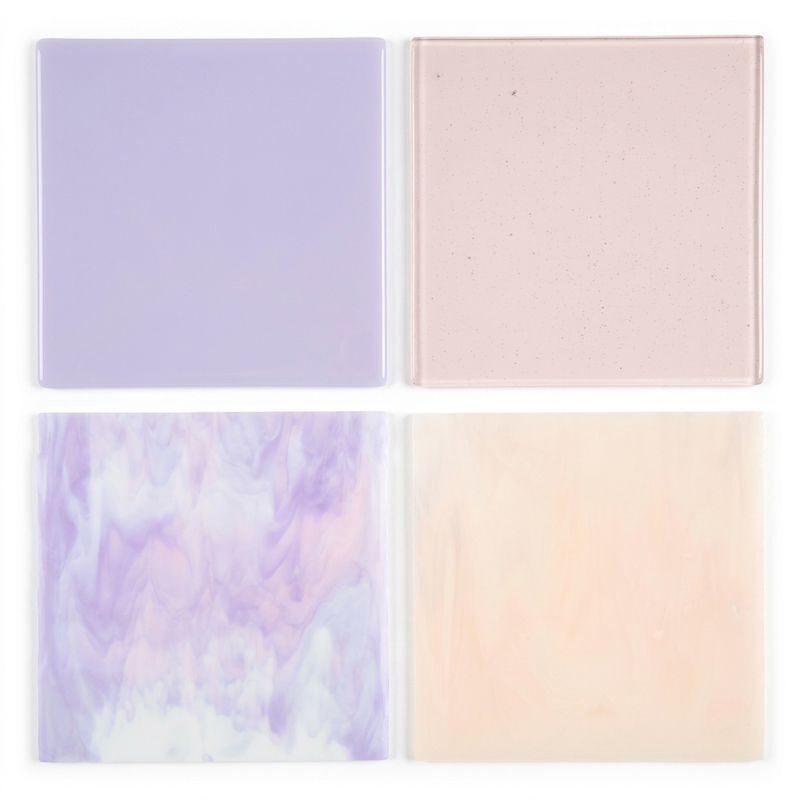 Neo-Lavender, Light Plum and two Glascadia glass Studio Squares