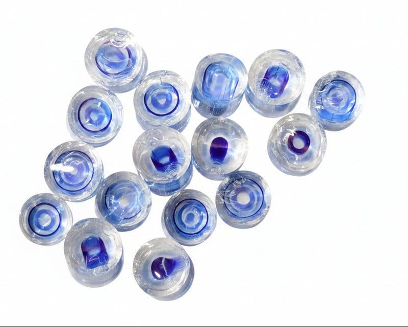 Clear murrine with blue rings and centers