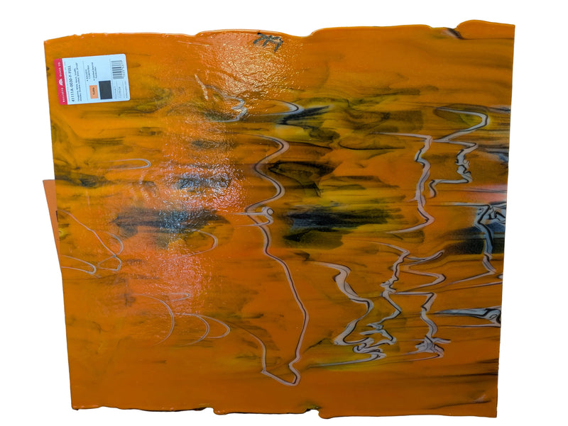 Bullseye Glascadia: Tangerine, White, Black Opaque Bullseye Sheet 41111A 3MM