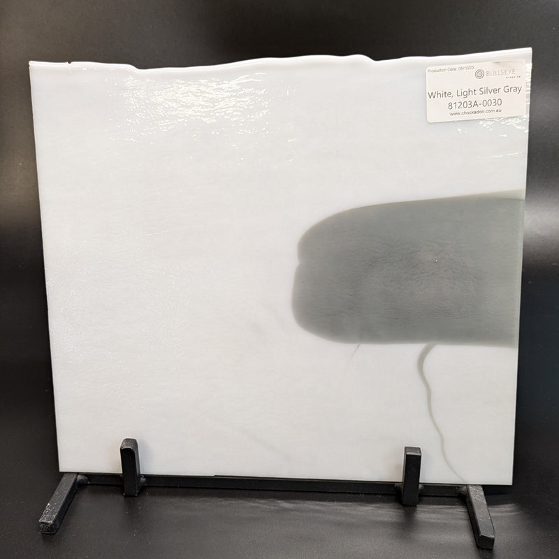 Bullseye Glascadia: White, Light Silver Grey Bullseye Sheet 81203A 3MM