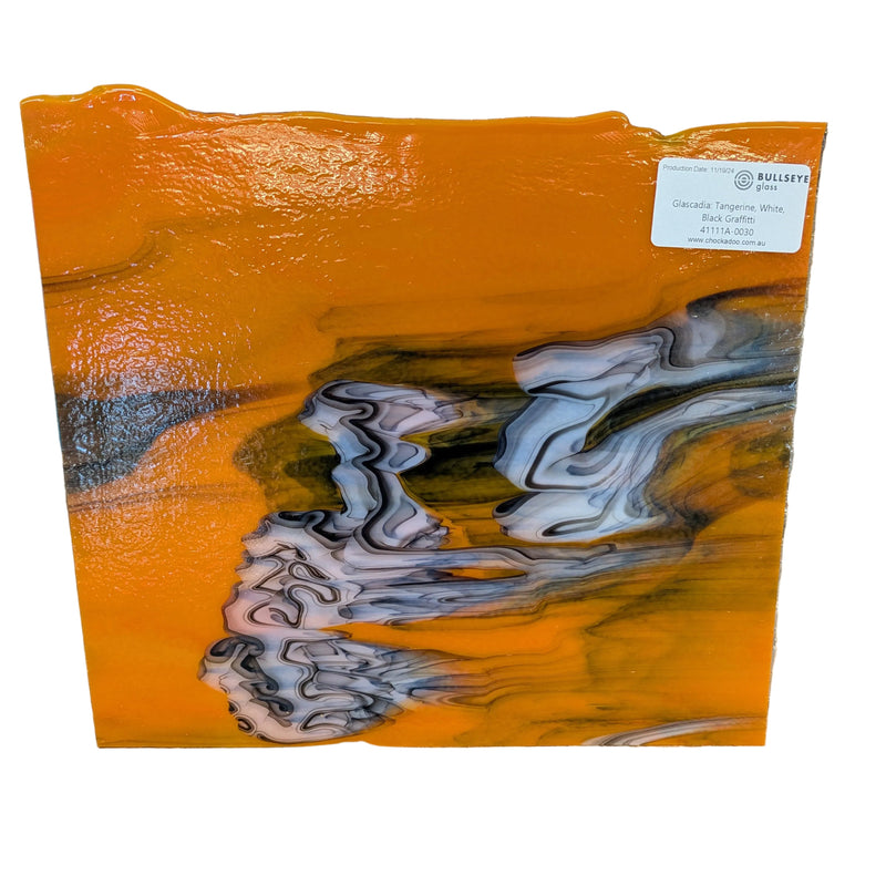 Bullseye Glascadia: Tangerine, White, Black Opaque Bullseye Sheet 41111A 3MM