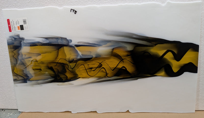 Bullseye Glascadia: White Opaque, Medium Amber Transparent, Black Opaque Bullseye Full Sheet 41004A