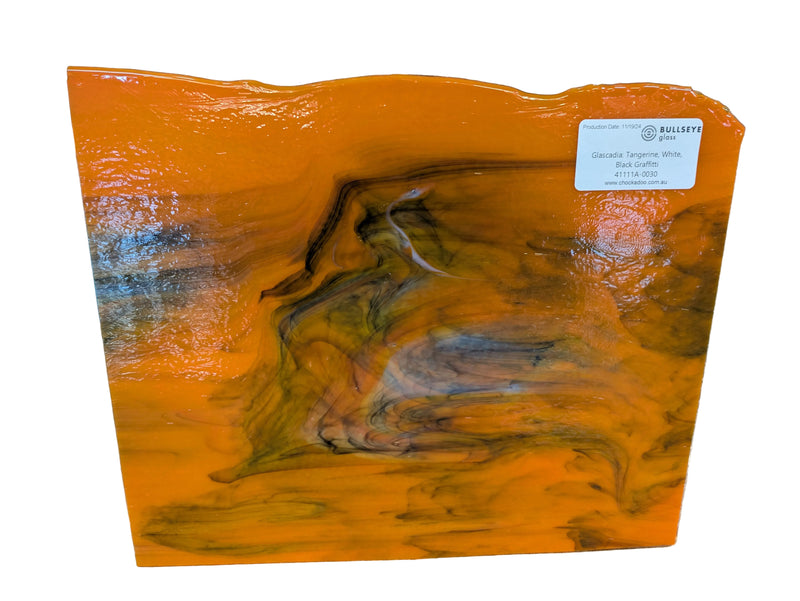Bullseye Glascadia: Tangerine, White, Black Opaque Bullseye Sheet 41111A 3MM