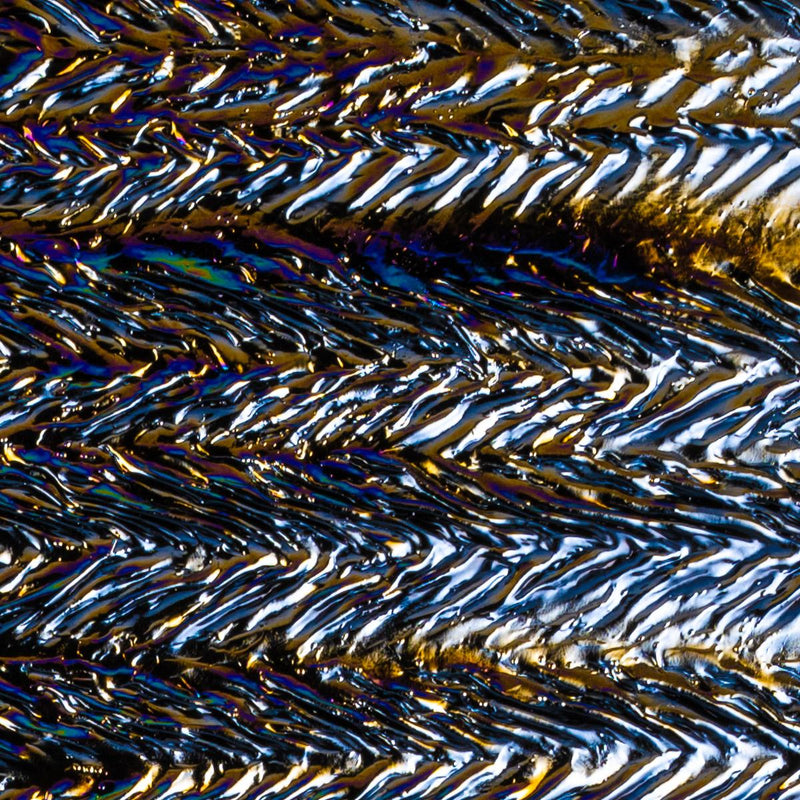 Black, Granite, Herringbone Ripple, Iridescent Rainbow Opaque Bullseye Sheet 100 3MM