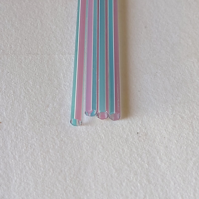 Teal, Pink and White Stripes Transparent Lauscha Rod SNT110