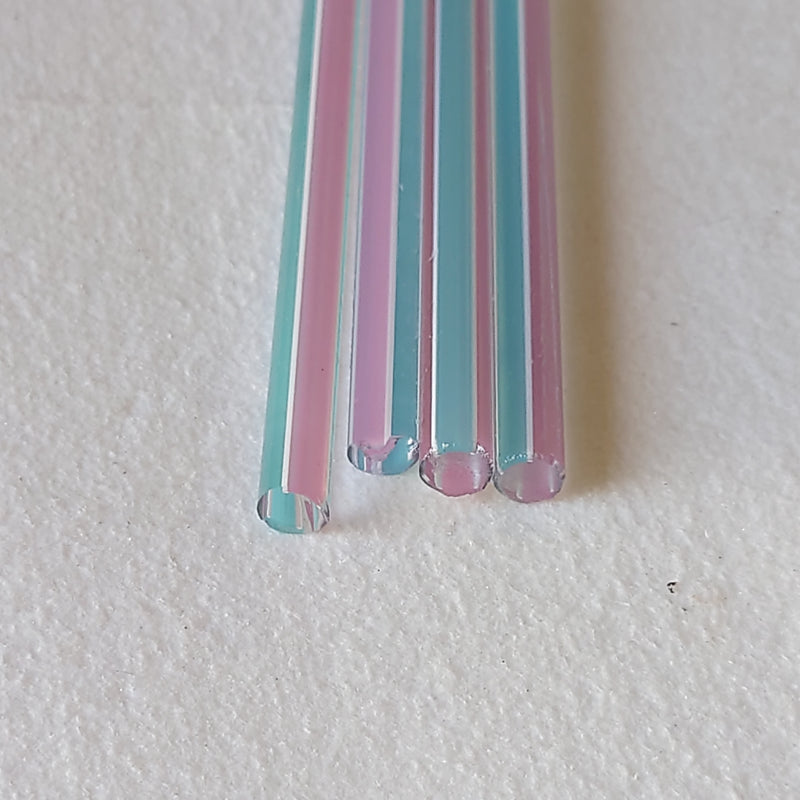 Teal, Pink and White Stripes Transparent Lauscha Rod SNT110