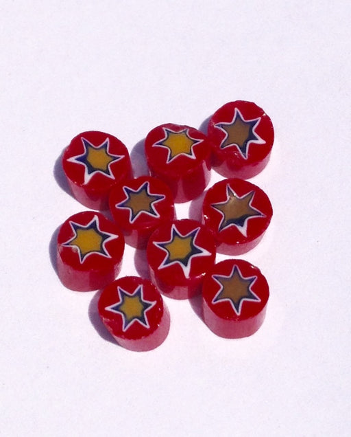 Yellow Stars on Red Millefiori - chockadoo